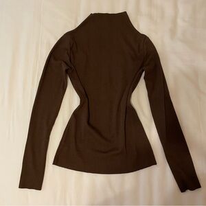 brown fitted mock neck sweater